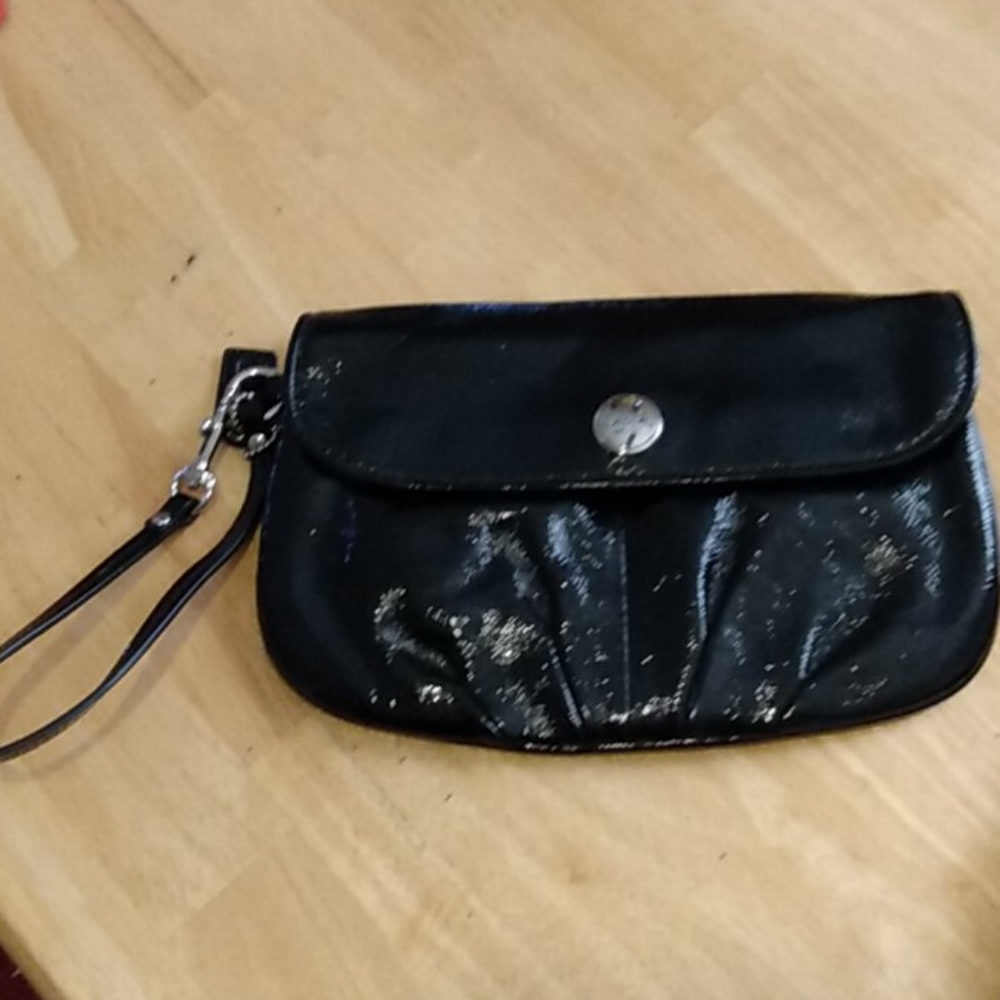 Patent leather black coach wristlet